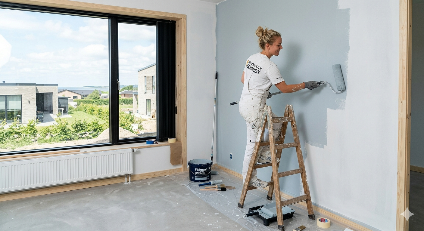 Maler der maler en væg i et hjem